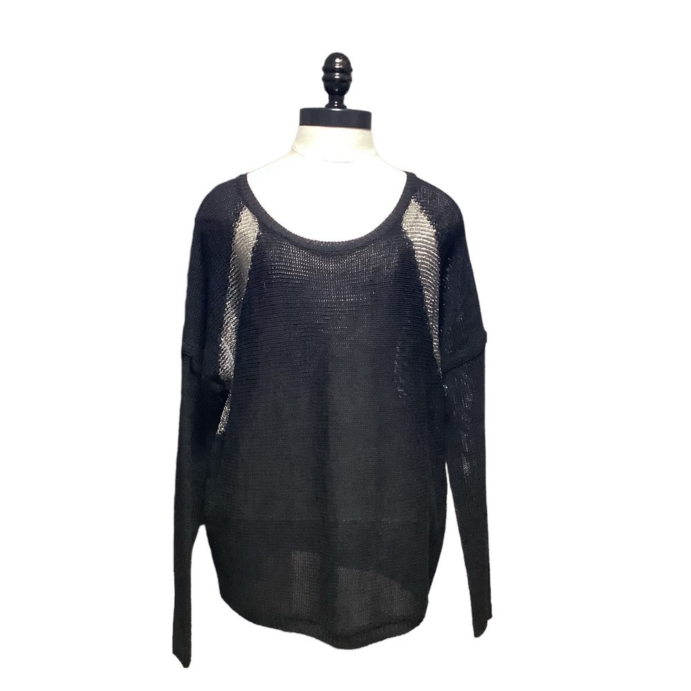 DKNY JEANS Black Silver Open Knit Metallic Oversized Sweater Size M